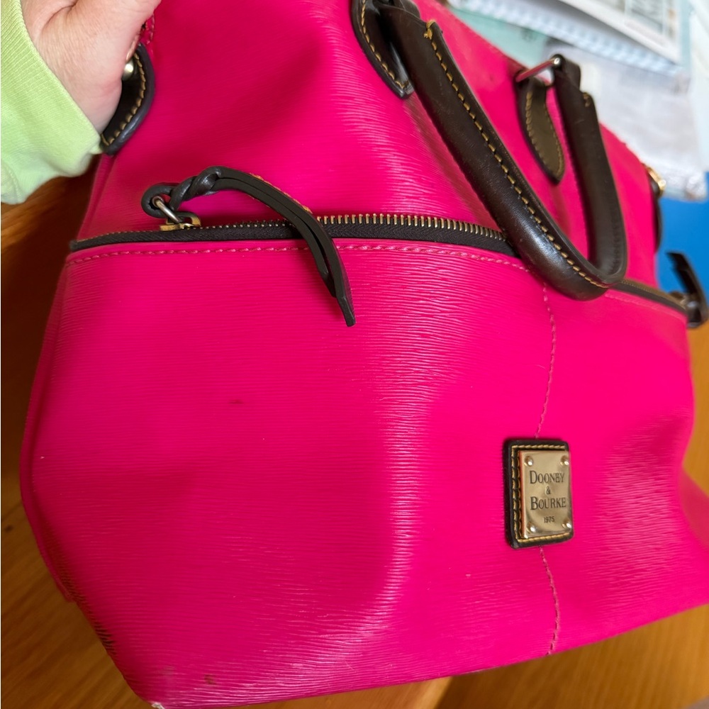 Dooney & Bourke Bright Pink Tote with Brown Leather Trim - Picture 7 of 16